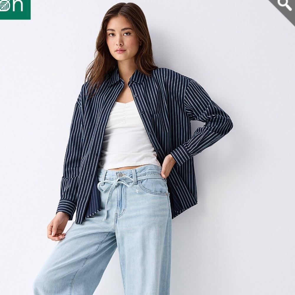 Twik navy striped poplin shirt small